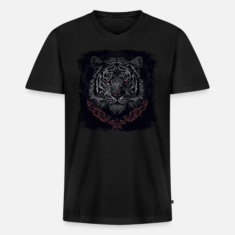 Tiger - Männer Premium Bio T-Shirt mit V-Ausschnitt - Schwarz