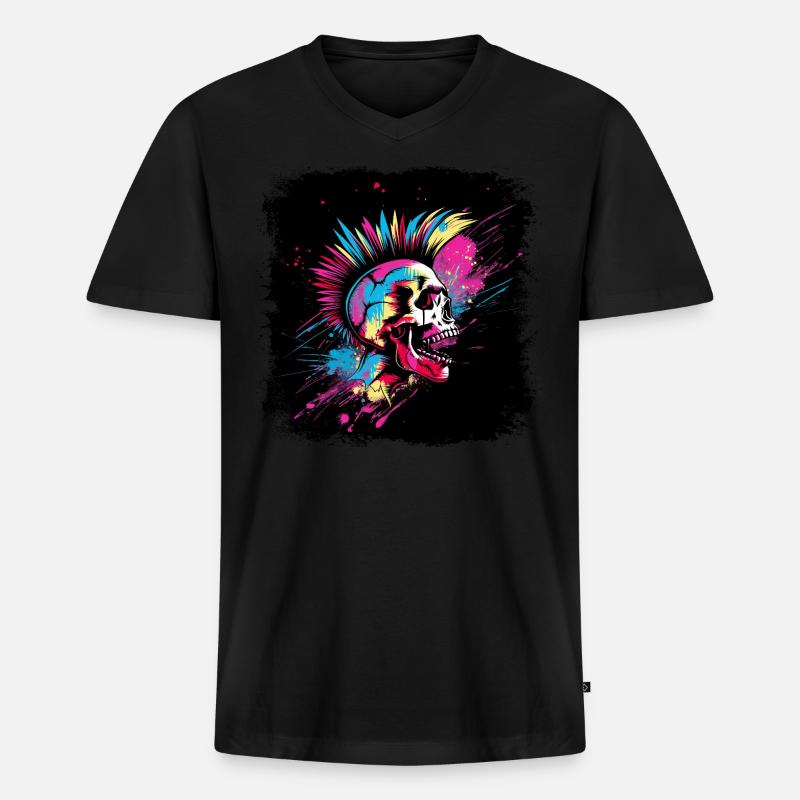 Punk Zombie Mohawk - Männer Premium Bio T-Shirt mit V-Ausschnitt - Schwarz
