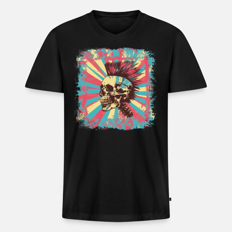 Punk Zombie Mohawk - Männer Premium Bio T-Shirt mit V-Ausschnitt - Schwarz