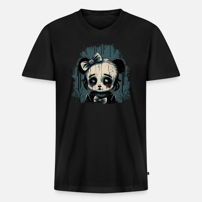 Trauriges Gothic Panda Mädchen - Männer Premium Bio T-Shirt mit V-Ausschnitt - Schwarz