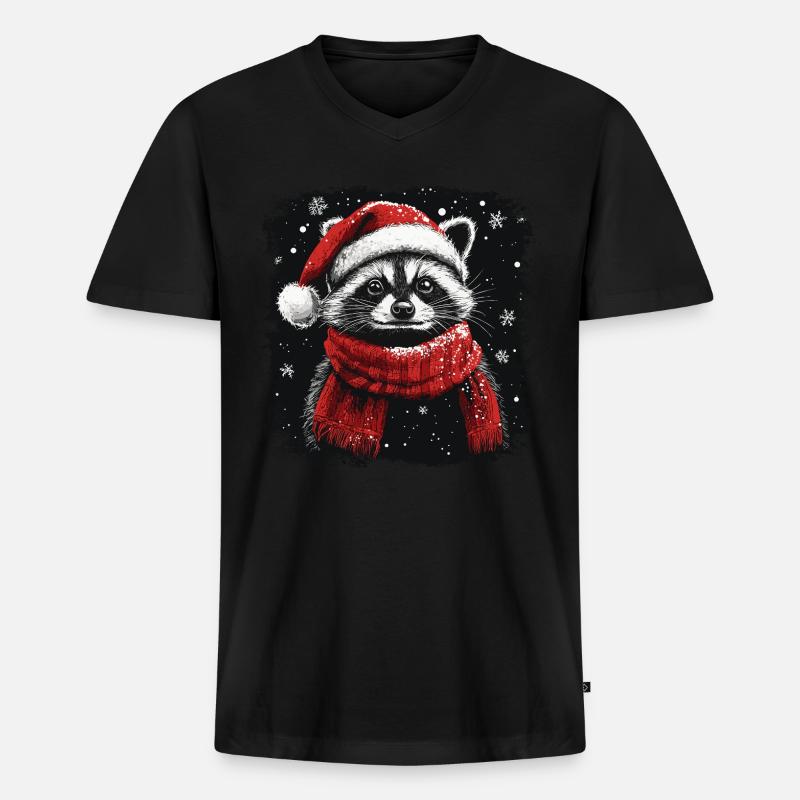 Weihnachtswaschbär - Männer Premium Bio T-Shirt mit V-Ausschnitt - Schwarz