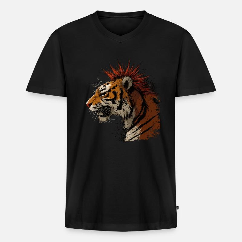 Tigerpunk - Männer Premium Bio T-Shirt mit V-Ausschnitt - Schwarz