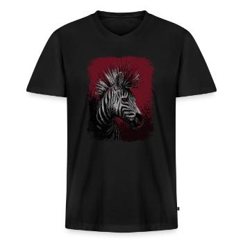 Zebra Punk - Männer Premium Bio T-Shirt mit V-Ausschnitt - Schwarz - Vorne - Nico (187cm)