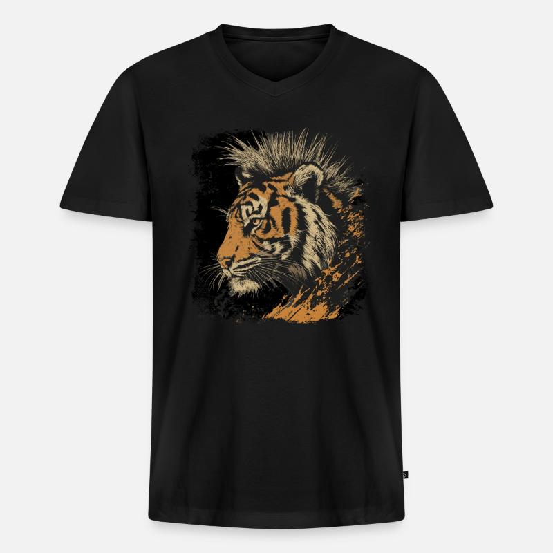 Tigerpunk - Männer Premium Bio T-Shirt mit V-Ausschnitt - Schwarz