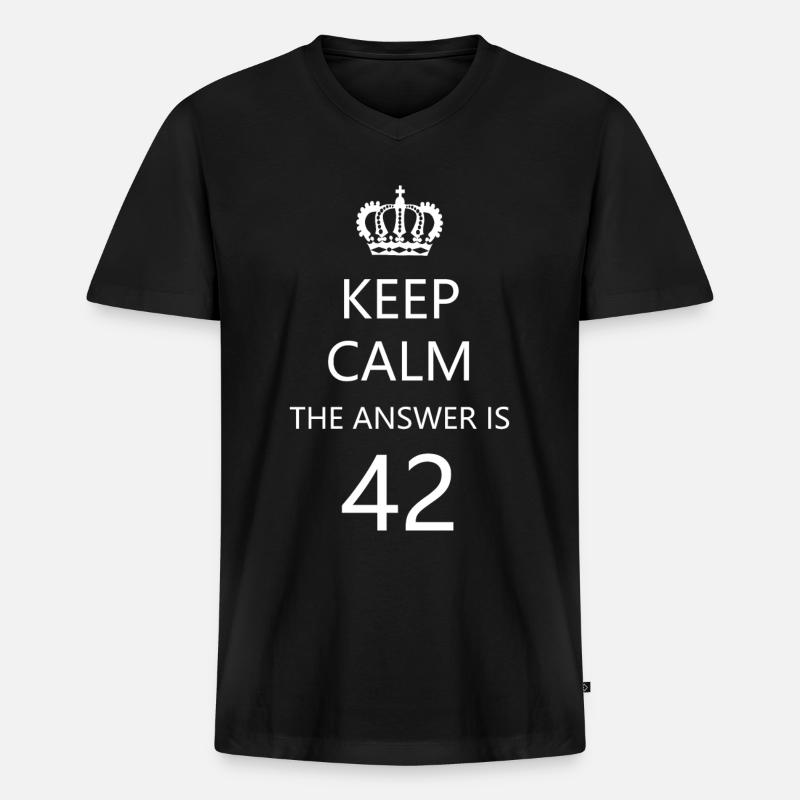 Antwort 42 - Männer Premium Bio T-Shirt mit V-Ausschnitt - Schwarz