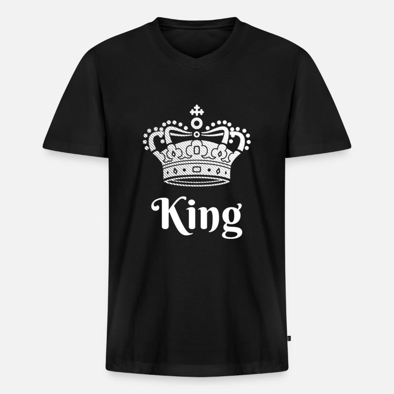 King Queen Partnerlook - Männer Premium Bio T-Shirt mit V-Ausschnitt - Schwarz