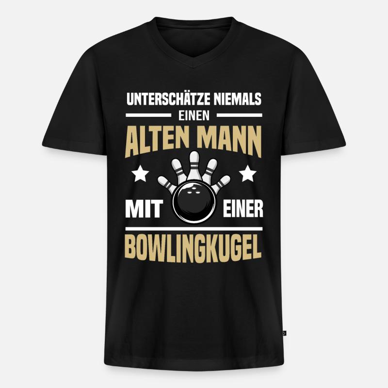Bowling Alter Mann - Männer Premium Bio T-Shirt mit V-Ausschnitt - Schwarz