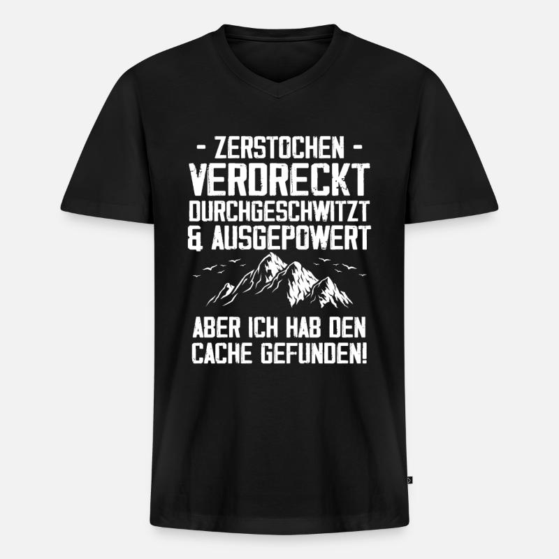 Gecache Geocaching Hobby Cache - Männer Premium Bio T-Shirt mit V-Ausschnitt - Schwarz