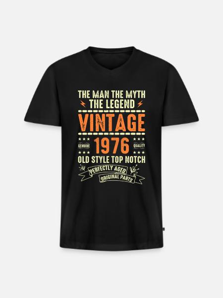 1976 Jubilæumsgave Vintage 1976 Årgang 1976 - Premium økologisk T-shirt med V-hals til mænd - sort