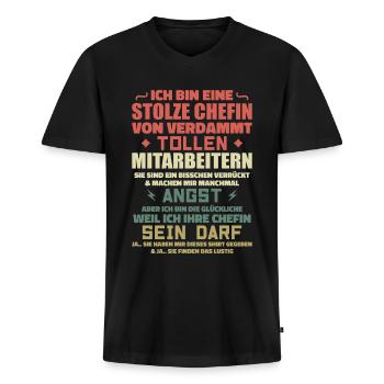 Stolze chefin von verdammt tollen mitarbeitern - Männer Premium Bio T-Shirt mit V-Ausschnitt - Schwarz - Vorne - Nico (187cm)