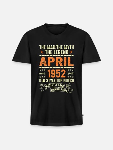 APRIL 1952, APRIL 1952 - Men's Premium Organic T-shirt with V-neck - black