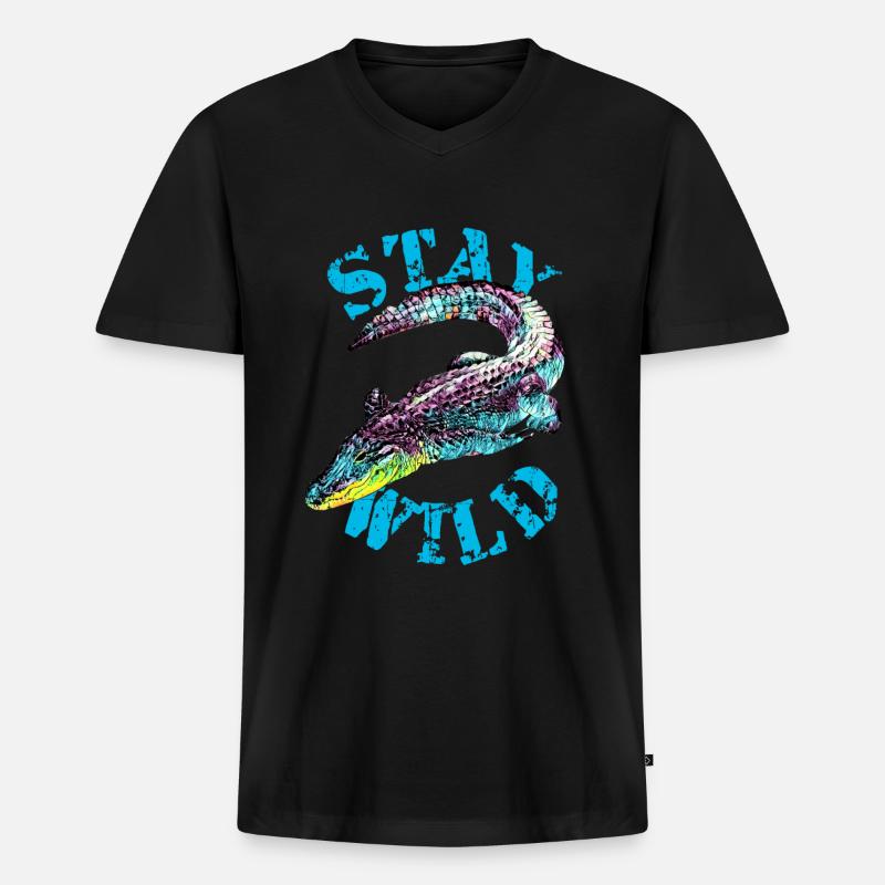 Krokodil - Männer Premium Bio T-Shirt mit V-Ausschnitt - Schwarz