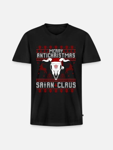 Joyeux Noël Anti - Satan Claus laid Pull - T-shirt encolure en V Premium bio Homme - noir