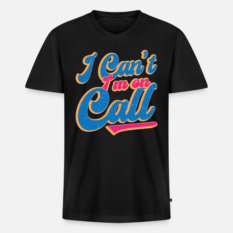 I Can't I'm On Call - Männer Premium Bio T-Shirt mit V-Ausschnitt - Schwarz