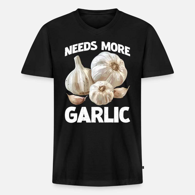 Needs More Garlic 2 - Männer Premium Bio T-Shirt mit V-Ausschnitt - Schwarz