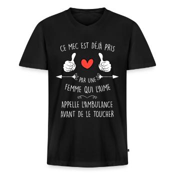 Mec deja pris cadeau homme - T-shirt encolure en V Premium bio Homme - noir - Devant - Nico (187cm)