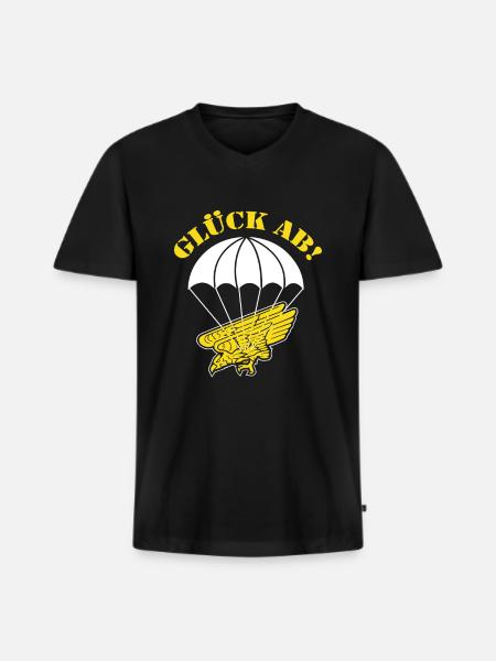 Glück ab! Fallschirmjäger - Männer Premium Bio T-Shirt mit V-Ausschnitt - Schwarz