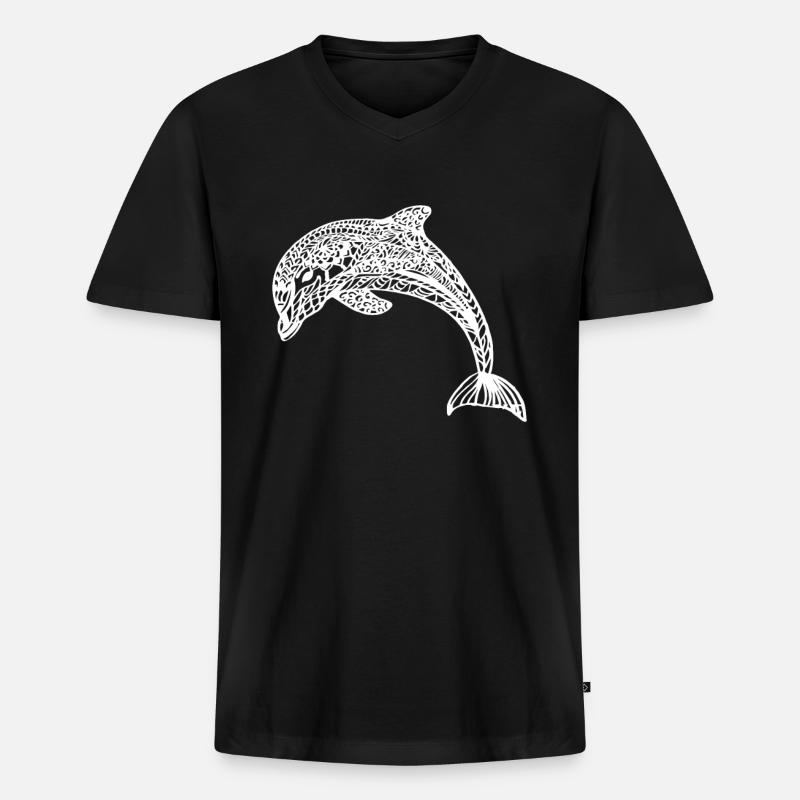 Delfin - Männer Premium Bio T-Shirt mit V-Ausschnitt - Schwarz