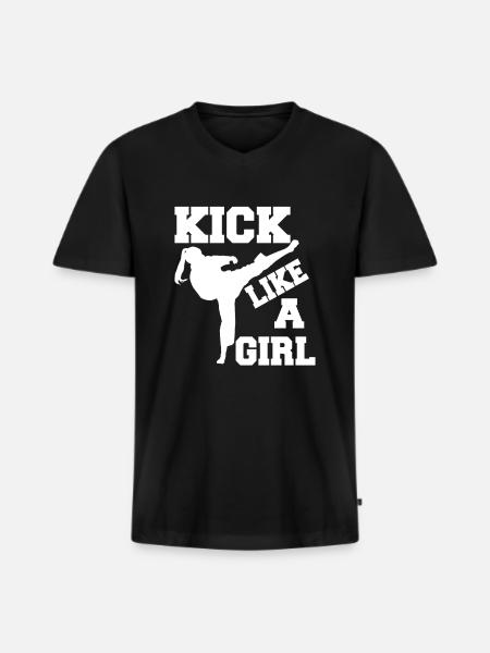Karate Mädchen Kampfkunst Frauen - Männer Premium Bio T-Shirt mit V-Ausschnitt - Schwarz