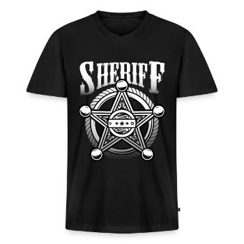 Shérif Star Sheriff Officier Police - T-shirt encolure en V Premium bio Homme - noir - Devant - Nico (187cm)