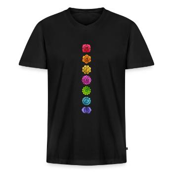 Chakra Tantra Bouddhisme Yoga - T-shirt encolure en V Premium bio Homme - noir - Devant - Nico (187cm)