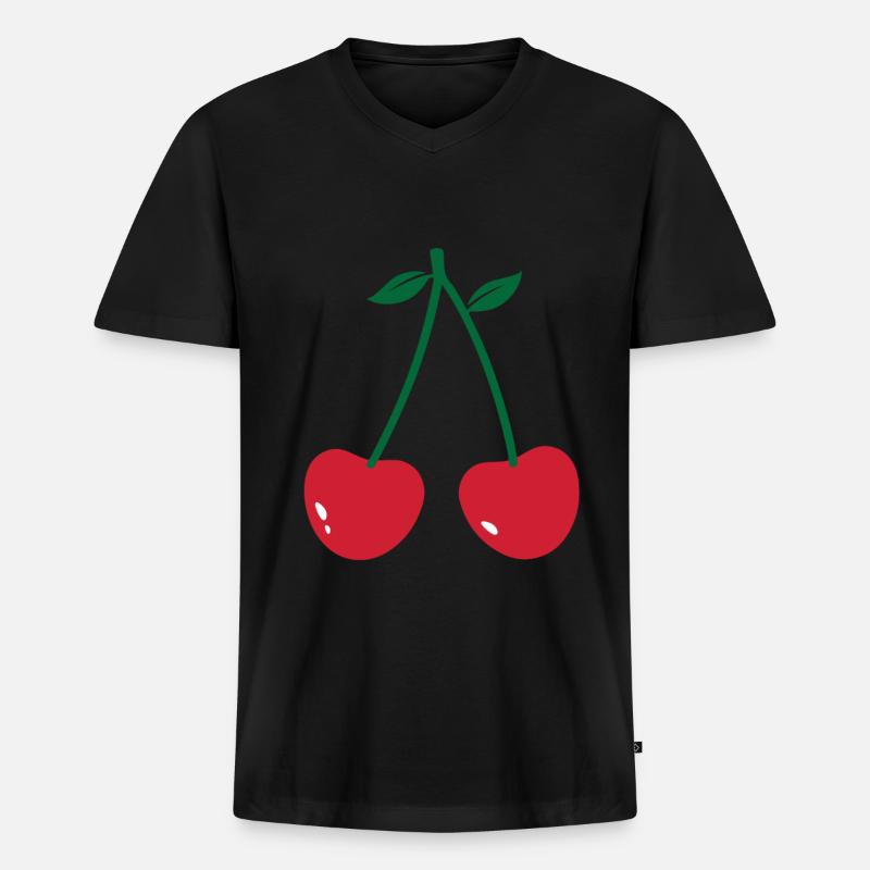 Kirsche - Männer Premium Bio T-Shirt mit V-Ausschnitt - Schwarz
