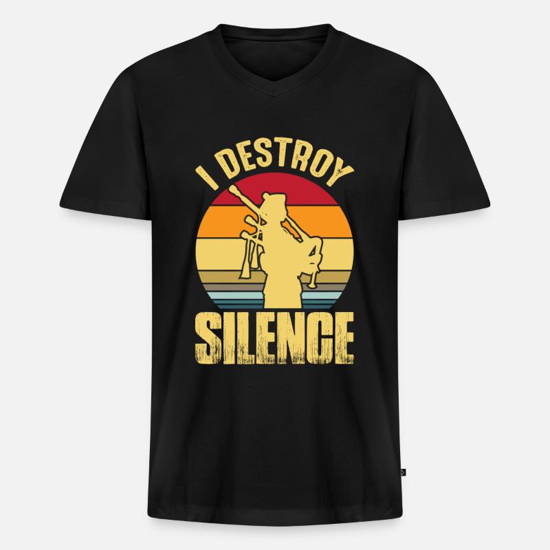Dudelsack Destroy Silence Sackpfeife Retro - Männer Premium Bio T-Shirt mit V-Ausschnitt - Schwarz