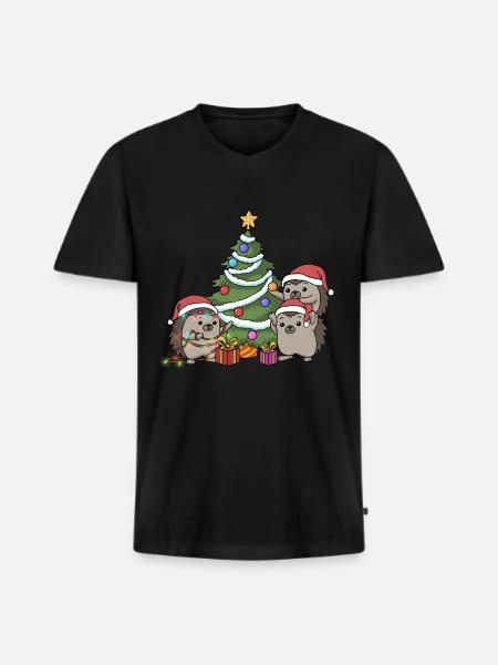 Christmas Hedgehog Christmas Tree Decorate Advent - Men's Premium Organic T-shirt with V-neck - black