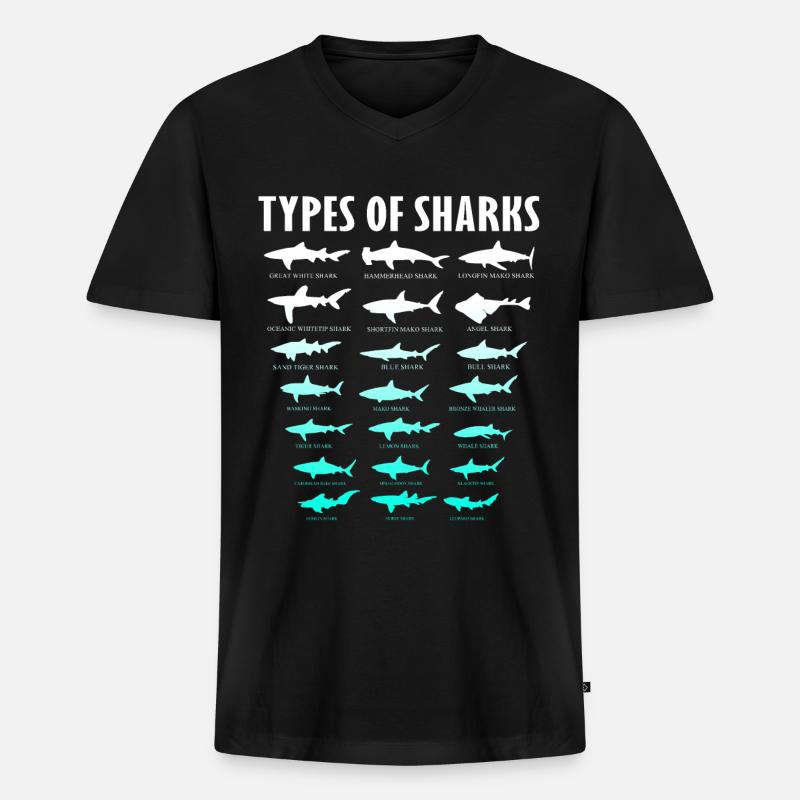 Hai - Männer Premium Bio T-Shirt mit V-Ausschnitt - Schwarz