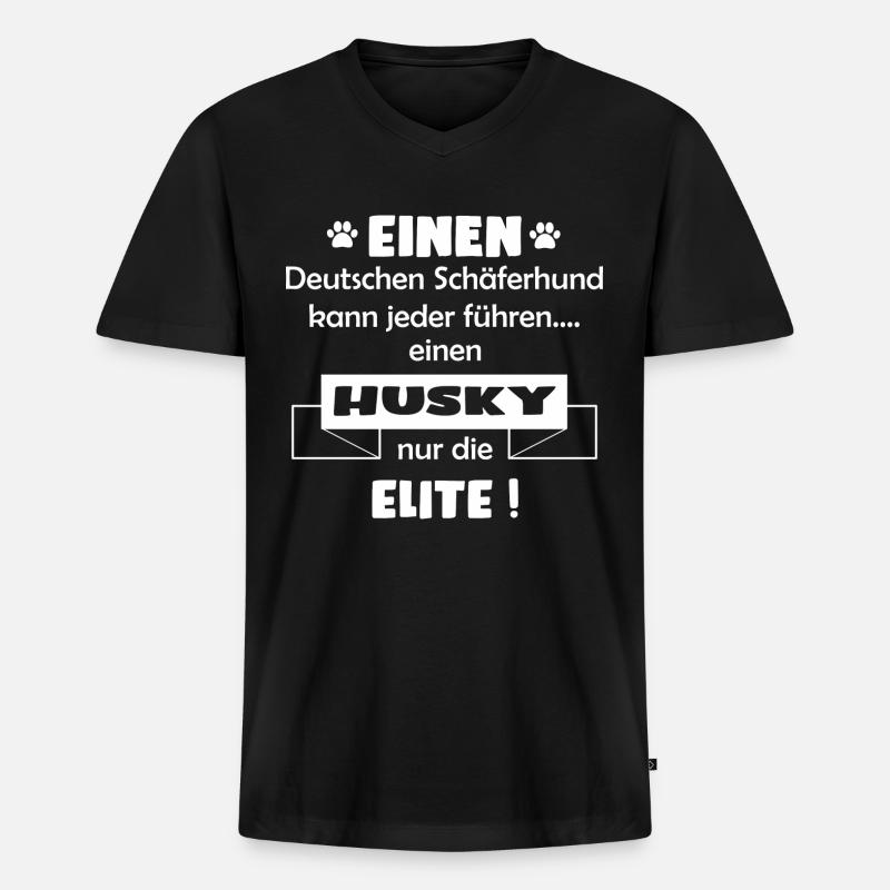 Husky Hund - Husky - Männer Premium Bio T-Shirt mit V-Ausschnitt - Schwarz