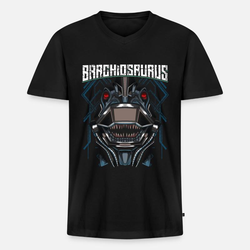 Cyborg Brachiosaurus Dinosaurier Scifi - Männer Premium Bio T-Shirt mit V-Ausschnitt - Schwarz