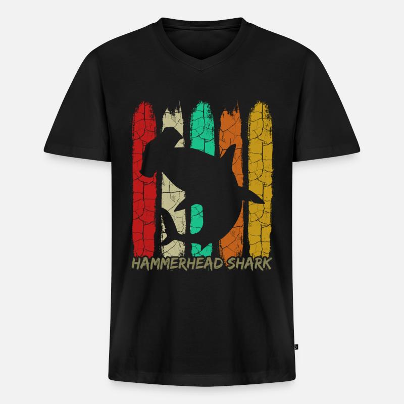Hammerhai - Männer Premium Bio T-Shirt mit V-Ausschnitt - Schwarz