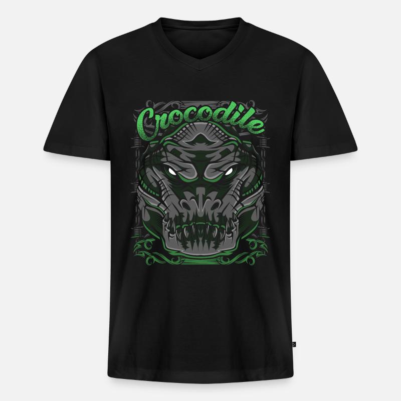 Krokodil - Männer Premium Bio T-Shirt mit V-Ausschnitt - Schwarz