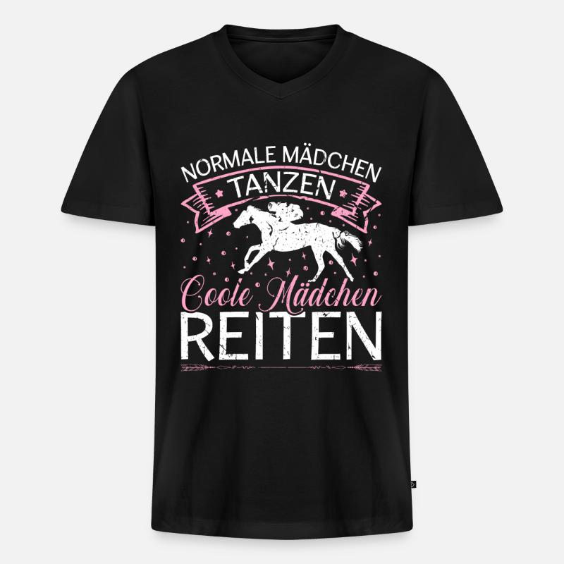 Coole Mädchen Reiten Pferde - Männer Premium Bio T-Shirt mit V-Ausschnitt - Schwarz