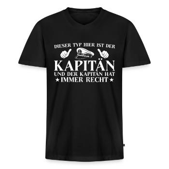 Motorboot Kapitän hat immer recht - Männer Premium Bio T-Shirt mit V-Ausschnitt - Schwarz - Vorne - Nico (187cm)