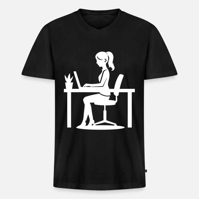 Arbeiter Frau Computer Job - Männer Premium Bio T-Shirt mit V-Ausschnitt - Schwarz