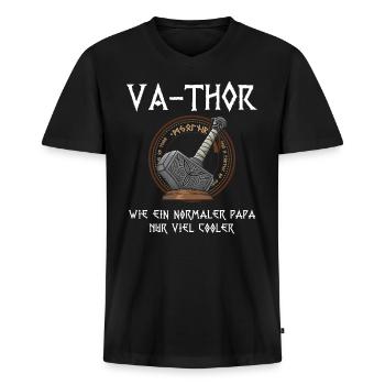 Va-Thor Vater Thor Vatertag Wikinger Papa Geschenk - Männer Premium Bio T-Shirt mit V-Ausschnitt - Schwarz - Vorne - Nico (187cm)