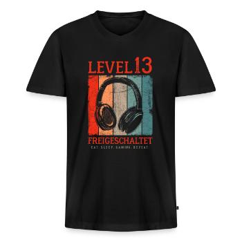 LEVEL 13 FREIGESCHALTET 13. GEBURTSTAG GAMER - Männer Premium Bio T-Shirt mit V-Ausschnitt - Schwarz - Vorne - Nico (187cm)