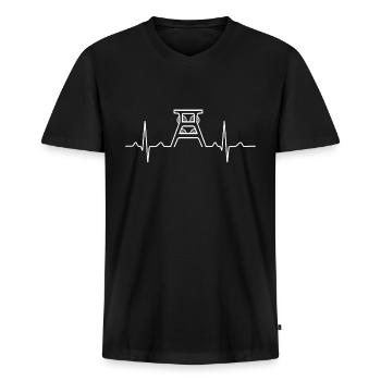 Ruhrgebiet Ruhrpott Zeche Herzschlag EKG - Männer Premium Bio T-Shirt mit V-Ausschnitt - Schwarz - Vorne - Nico (187cm)