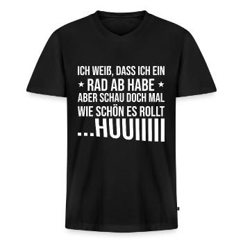 Ich weiß dass ich ein Rad ab habe - Männer Premium Bio T-Shirt mit V-Ausschnitt - Schwarz - Vorne - Nico (187cm)