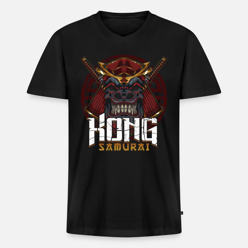 Samurai Kong Gorilla - Männer Premium Bio T-Shirt mit V-Ausschnitt - Schwarz