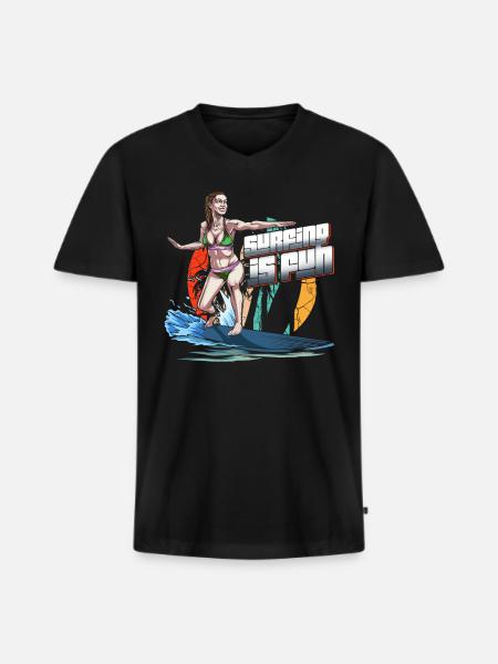 Surfergirl - Männer Premium Bio T-Shirt mit V-Ausschnitt - Schwarz