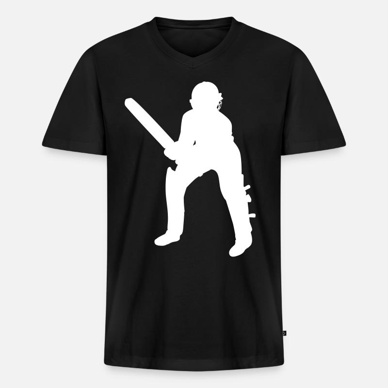 Cricket Schlagmann Batter - Männer Premium Bio T-Shirt mit V-Ausschnitt - Schwarz
