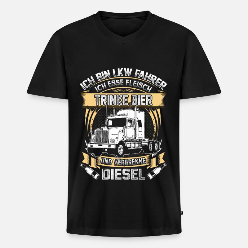 Ich bin LKW Fahrer - Männer Premium Bio T-Shirt mit V-Ausschnitt - Schwarz