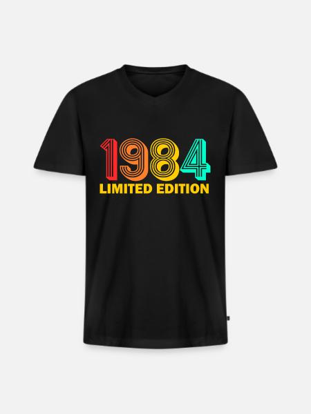 1984 geboren Geboren 1984 Cadeau Verjaardag - Mannen Premium Bio T-shirt met V-hals - zwart