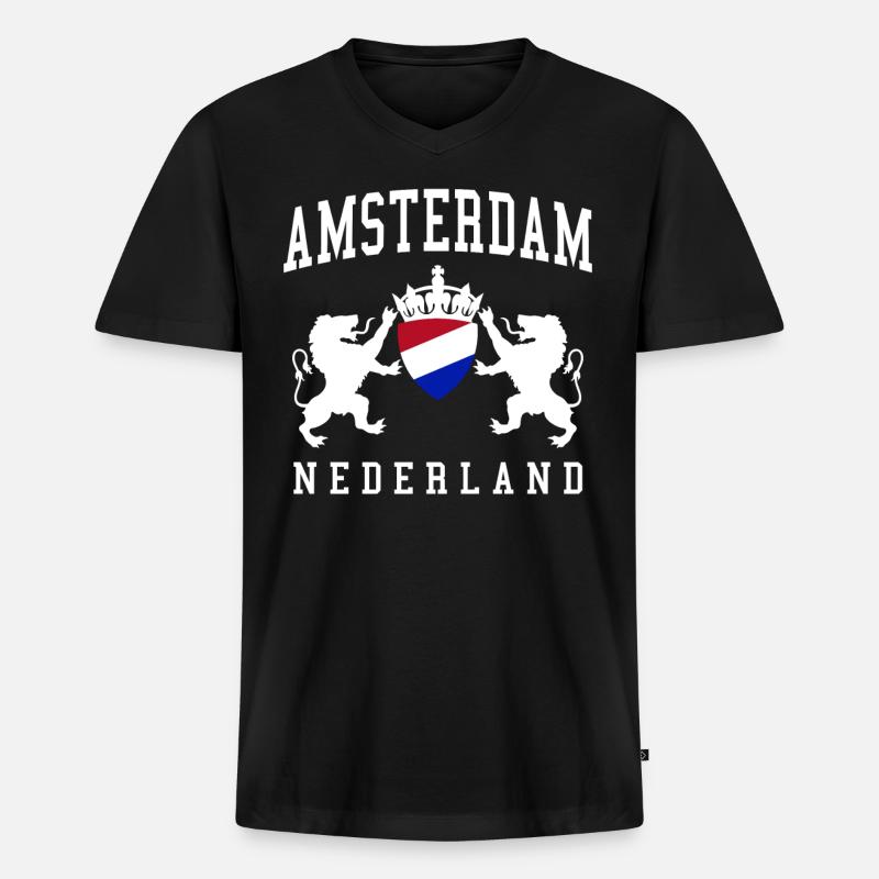Amsterdam Amsterdam Amsterdam - Männer Premium Bio T-Shirt mit V-Ausschnitt - Schwarz