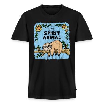 Chilling Lazy Sloth - Men's Premium Organic T-shirt with V-neck - black - Front - Nico (187cm)