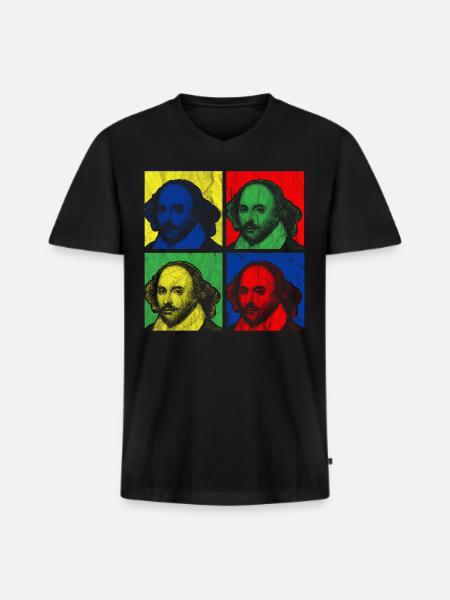 POP ART SHAKESPEARE - Männer Premium Bio T-Shirt mit V-Ausschnitt - Schwarz