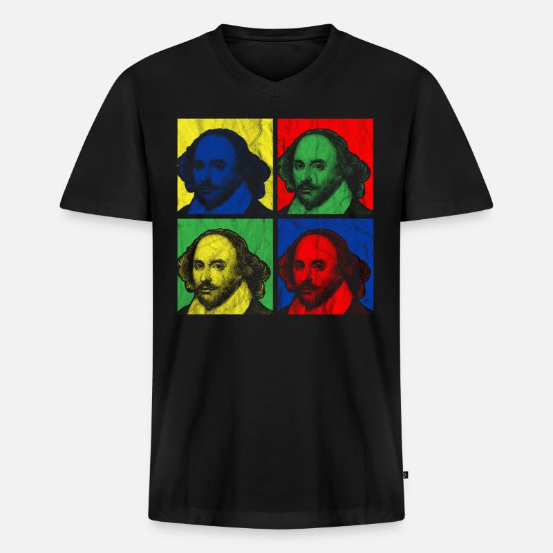 POP ART SHAKESPEARE - Männer Premium Bio T-Shirt mit V-Ausschnitt - Schwarz