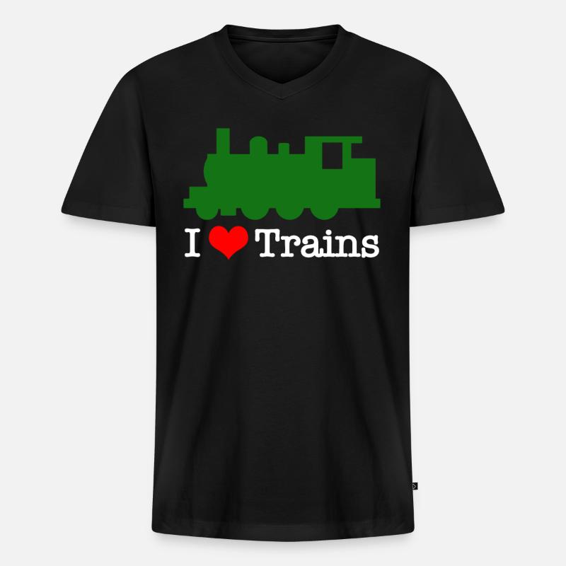 Zuege Liebe Bahn - Männer Premium Bio T-Shirt mit V-Ausschnitt - Schwarz